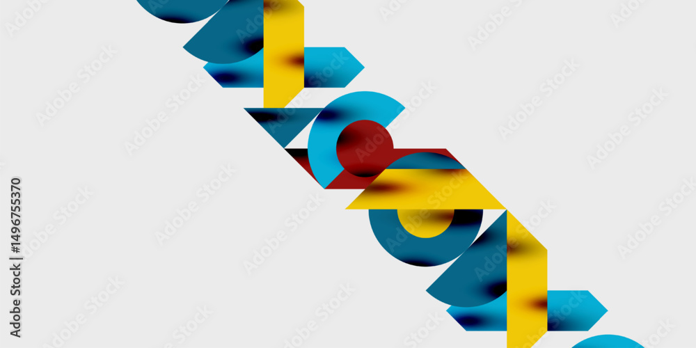 Aufkleber Abstract geometric shapes overlap, creating dynamic composition. Colors include blue, yellow, red against white background. Modern design.
