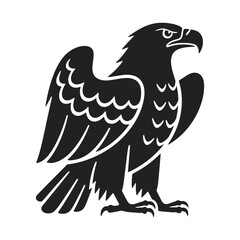 Fototapeta premium A striking, minimalist black silhouette of an eagle in a dynamic pose, symbolizing power, freedom, and precision in bold simplicity.