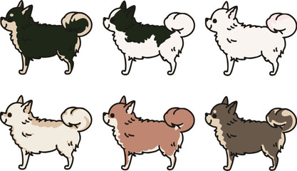 横から見た可愛いロングコートチワワのマルチカラーイラスト