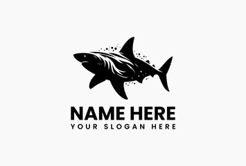 Aggressive angular shark vector design surrounded by explosive water elements and bubble trails. Aquatic predator symbol  