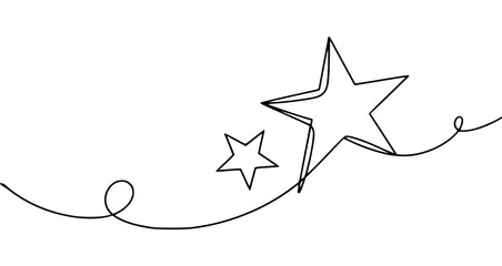 Line art of two stars and swirling curve