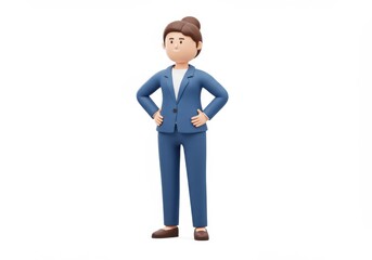 Obraz premium 3D Illustration of Cartoon business woman in blue suit isolated on white background