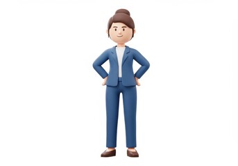 Fototapeta premium 3D Illustration of Cartoon businesswoman in blue suit isolated on white background