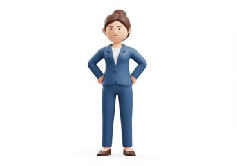 Fototapeta premium 3D Illustration of Cartoon businesswoman in blue suit standing isolated on white background