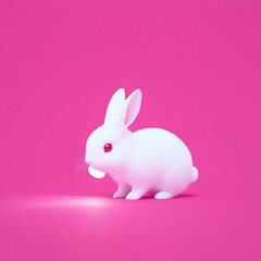 Enchanting white bunny with luminous orb on a vibrant pink backdrop
