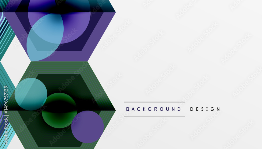 Aufkleber abstract geometric design. hexagons, circles overlap creating modern visual effect. blue, purple, gr