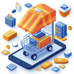 Mobile e-commerce business displayed through apps, seamless mobile shopping, checkout optimizations, mobile-first design, payment solutions, and instant product deliveries.