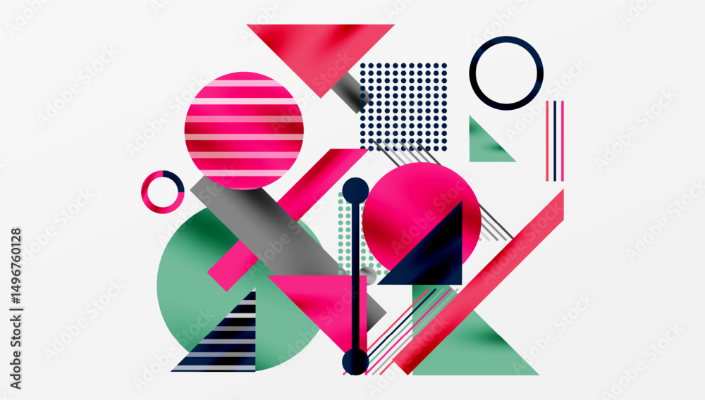 Aufkleber Abstract geometric composition. Shapes overlap, creating dynamic visual interest. Pink, teal, navy dominate design. Modern aesthetic.