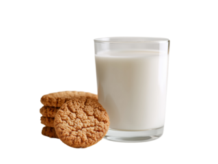 Glass of milk with oatmeal cookies, classic snack for relaxation