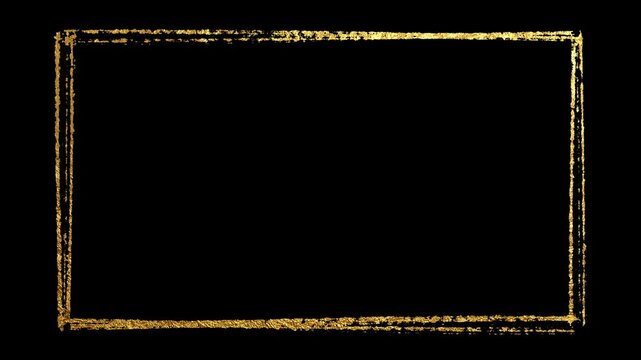 golden border frame brush stroke alpha channel loopable animation, luxury gold rectangle overlay motion design element