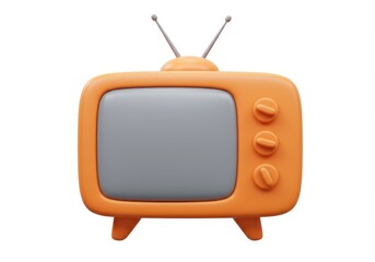3D Illustration of Retro orange television isolated on white background with gray screen