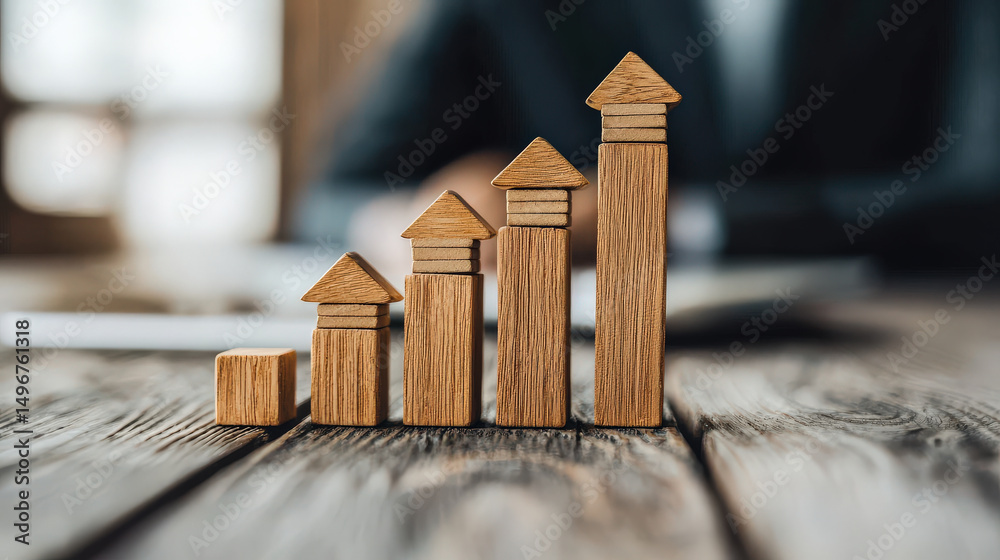 Aufkleber wooden blocks arranged in ascending order symbolize growth and success in business. concept of incre