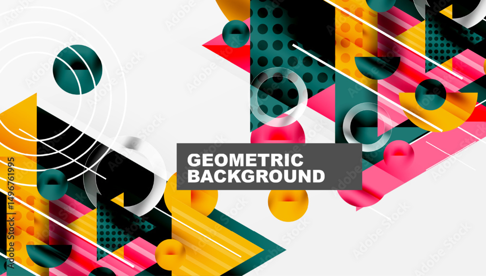 Leinwandbilder abstract geometric design. vibrant shapes overlap, creating dynamic composition. colors include pink