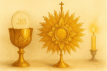 Fototapeta premium Watercolor illustration of the feast of Corpus Christi