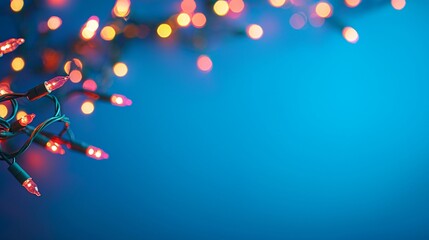 Festive Red and Orange Christmas Lights on Teal Background - Holiday Bokeh Lights, Winter Sparkle, Glowing String Lights, Festive Decor, Copy Space, Holiday Background, Christmas Design, New Year,