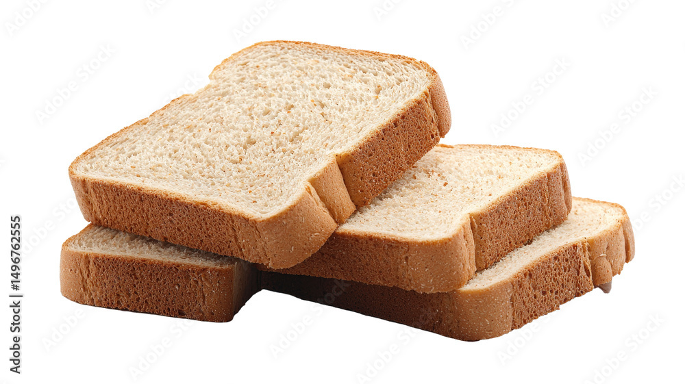Poster slices of fresh white bread are stacked neatly, showcasing their soft texture and golden brown crust
