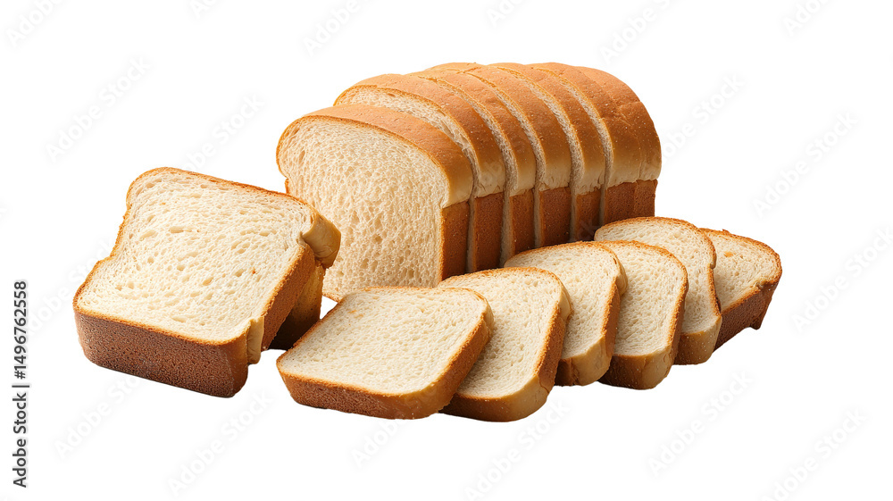 Aufkleber Sliced white bread arranged in neat row showcases soft texture and golden crust, perfect for sandwiches or toast. use of advanced bakery technology enhances its quality