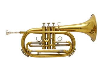 Golden flugelhorn instrument isolated on white background