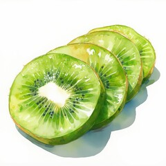 Kiwi Slices Illustration: Capture the essence of juicy and tangy freshness with this digital watercolor illustration of kiwi fruit slices.