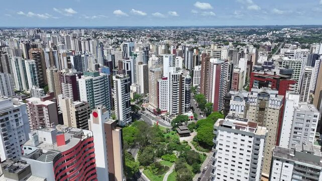 Curitiba Skyline In Curitiba Parana Brazil. Modern City Center With Skyscrapers Reflecting The Urban Life. Town Sky Background Backgrounds Urban. Town Panoramic. Curitiba Parana.