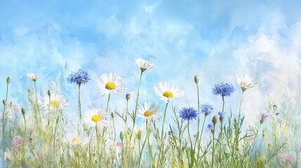 Colorful Wildflowers Against a Bright Sky, Nature in Bloom