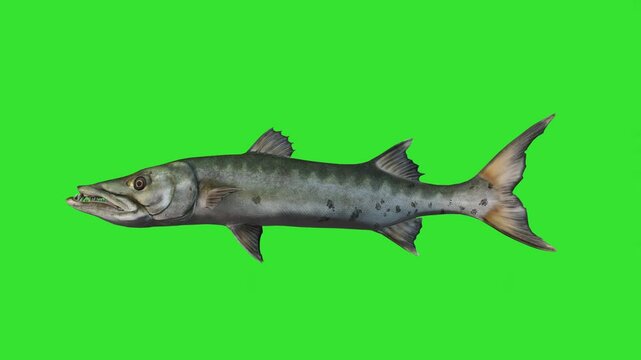 Left side moving fish under animal green screen or chroma key video clip motion background