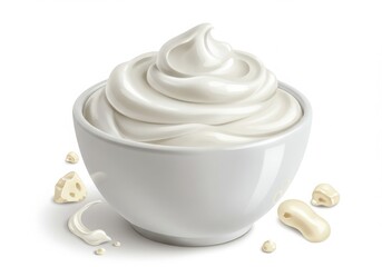 Bowl of whipped cream with pieces of white chocolate