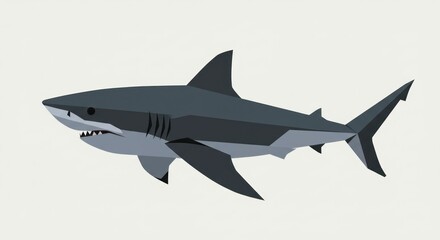 Fototapeta premium Great white shark swimming in the ocean with simple geometry