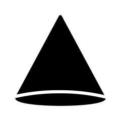 Solid black glyph of a 3D cone. Ideal for technical or educational designs.