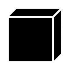 Solid black glyph of a 3D cube. Suits architecture or geometric projects.