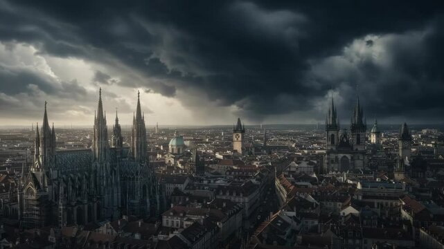 Post-Apocalyptic City in Ruins Covered in Smoke and Darkness