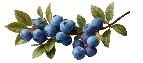 [Transparent Background PNG]Close-up of Fresh Blueberries on Branch