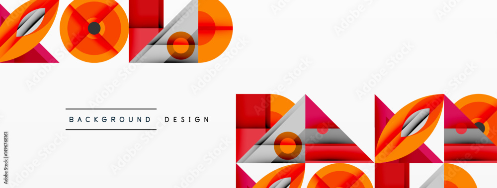 Poster abstract geometric design. orange, red, white shapes create modern banner. minimalist style, clean l