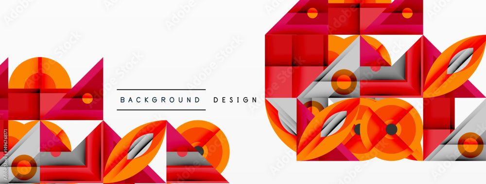 Aufkleber Abstract geometric shapes, vibrant colors, modern design. Red, orange, gray elements create dynamic visual pattern. Minimalist style.