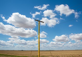 Standing Tall: Yellow Power Pole Against a Vibrant Sky"