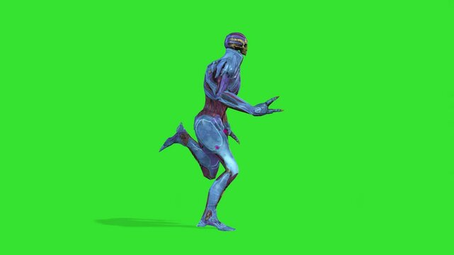 Running robot man green screen or chroma key video clip motion background clip