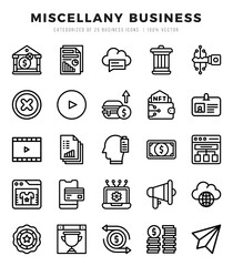 Miscellany Business Lineal icons collection. 25 icon set in a Lineal design.