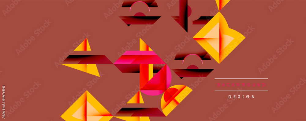 Aufkleber Abstract geometric shapes overlap, creating dynamic red background. Yellow accents provide contrast, modern design element.