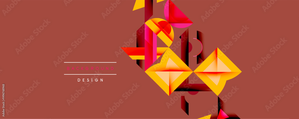 Fototapete Abstract geometric shapes, orange, red hues. Modern design elements create dynamic visual texture. Background features text background design.