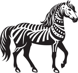Black and White Berber Horse Vector Illustration – High-Quality Line Art Design