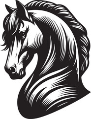 Black and White Berber Horse Vector Illustration – High-Quality Line Art Design