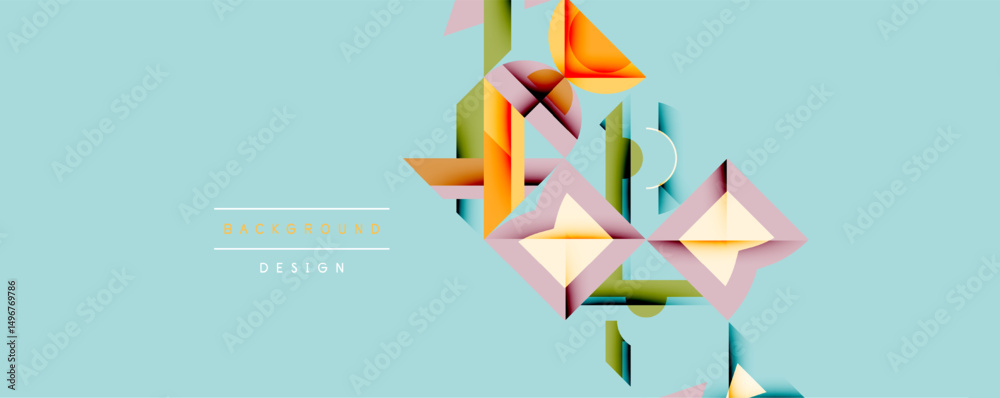 Aufkleber Abstract geometric shapes overlap, creating dynamic composition. Light blue background enhances colorful design elements. Modern aesthetic.