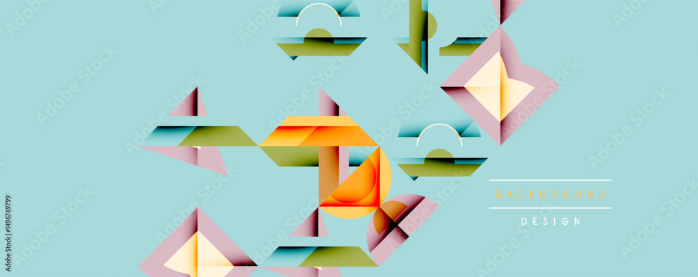 Poster Abstract geometric shapes overlap, creating dynamic visual texture. Soft colors blend, forming modern background design.