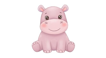 Cute Cartoon Hippo Isolated on White