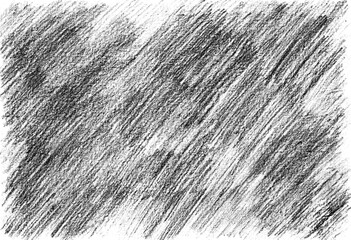 Monochrome background. Filled with texture drawn with pencils. Diagonal strokes. Different shades of gray colors, black and blurs. A white background can be seen in the heavens. Print texture.