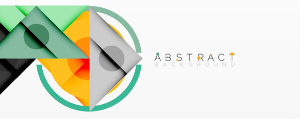 Modern geometric design. Overlapping shapes, vibrant colors, clean lines create dynamic visual composition. Minimalist aesthetic.