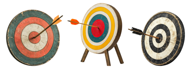 Colorful Archery Targets with Arrows in Various Positions Isolated Transparent Background