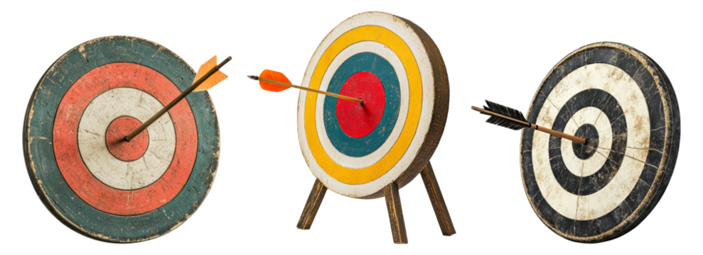 Colorful Archery Targets with Arrows in Various Positions Isolated Transparent Background