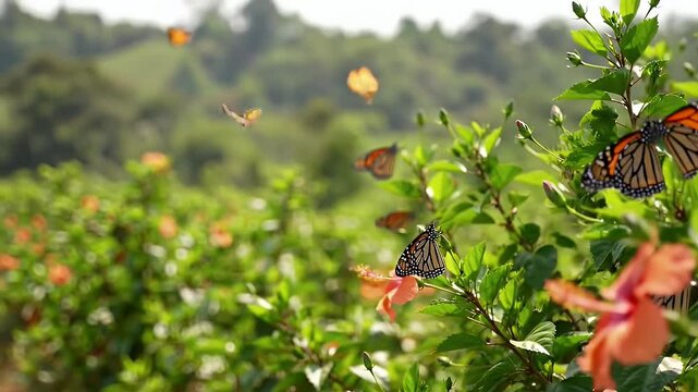 Beautiful Butterflies Flying Over a Vibrant Flower Meadow
