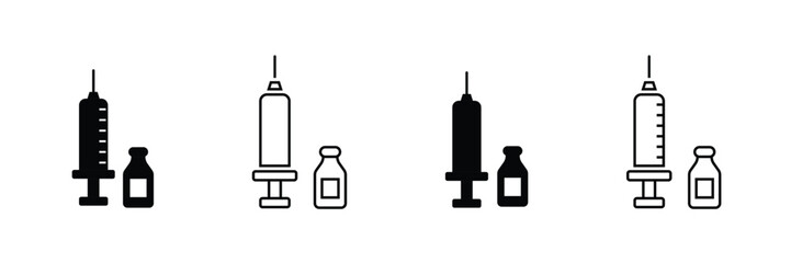 Different vaccine Icons with editable stokes on a transparent background.